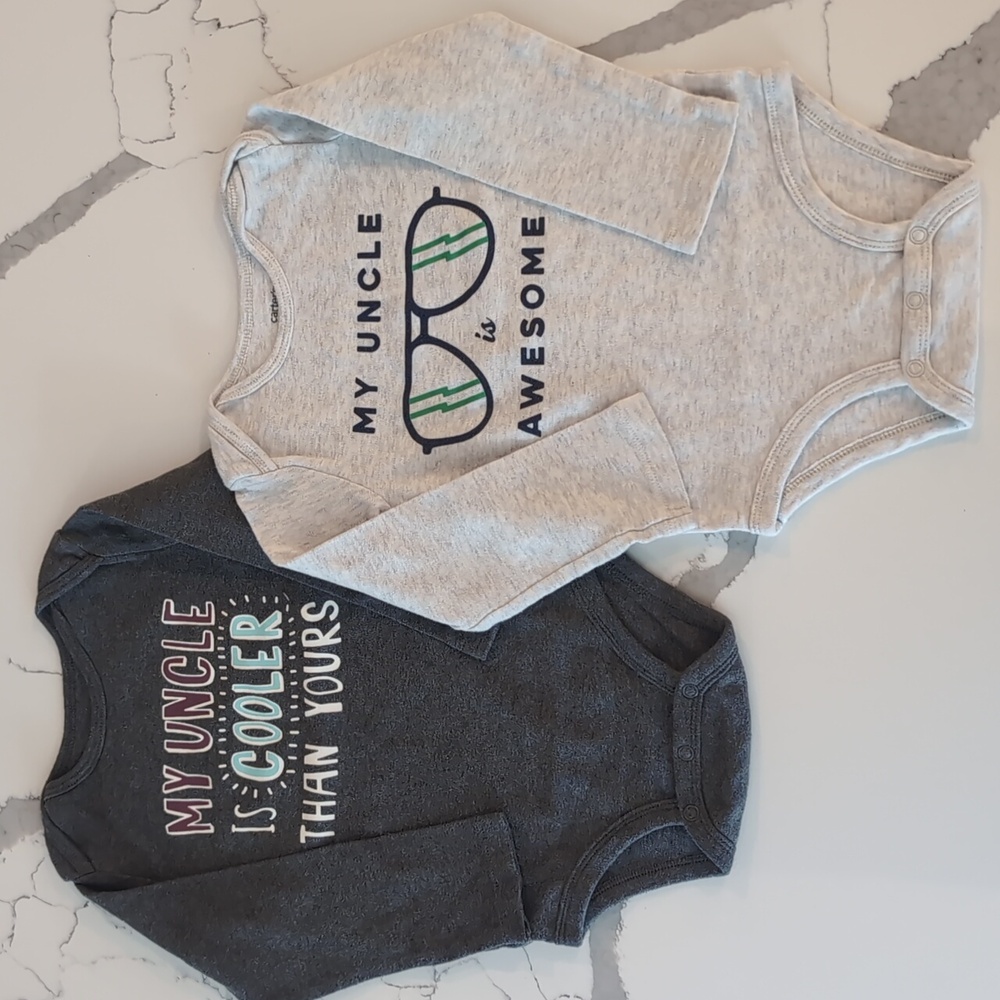 Set Of 2 Carter's 24 Month Long Sleeve "Uncle" Onesies EUC!